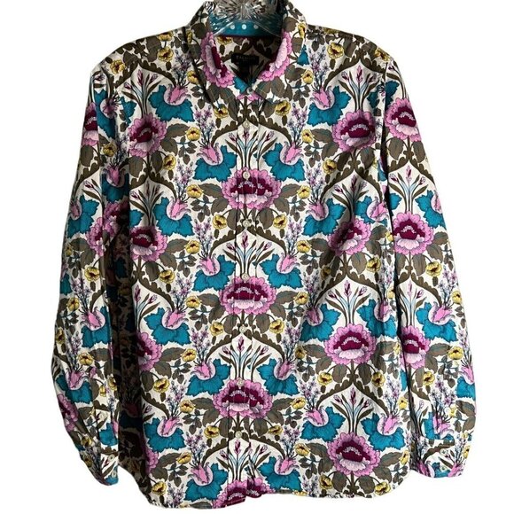 𝅺talbots Women's Button Down Blouse Vibrant Floral Pattern Size Large Petite - Picture 1 of 11
